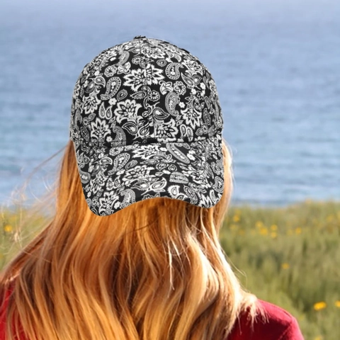 Casquette De Baseball À Imprimé Cachemire Coton Polyester Réglable Visière Incurvée Protection Solaire Rétro