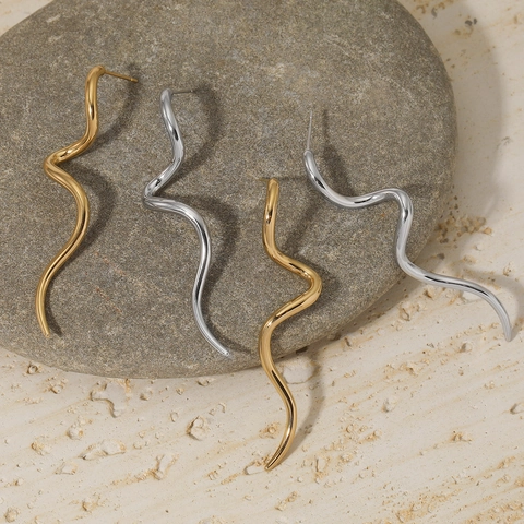 Minimalist 316 Stainless Steel Curved Line Earrings Long Wavy S-Shape Twisted Snake Design Fashion Jewelry For Women