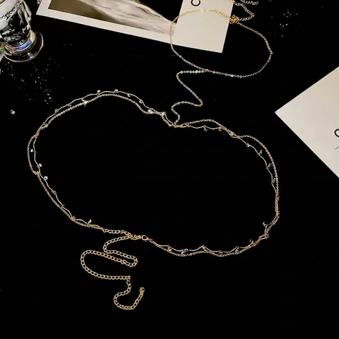 Gioielli Sexy Catena Corpo Oro Lega Strass Forma Y Nappa Collegamento Petto Donne Festa Clubwear Accessorio Spiaggia