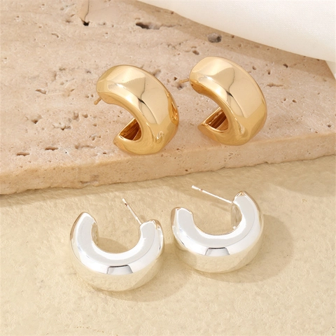 Chunky C-Shaped Hoop Earrings Polished Stainless Steel With 925 Sterling Silver Earring Post Men Hip Hop Minimalist Style