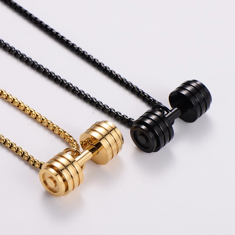 Collana Con Ciondolo A Manubrio Acciaio Inossidabile 316L Stile Sportivo Fitness Per Uomo Con Catena