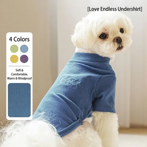 T-Shirt De Base En Tricot Côtelé Pour Chien Doux Extensible Broderie Infinite Love Motif Cœur Vêtements Automne Hiver