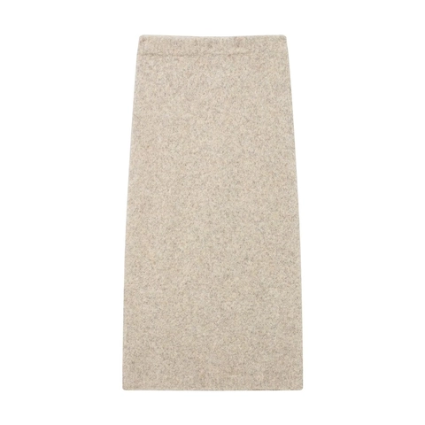 Knit Midi Skirt High Waist A-Line Elegant Oatmeal Solid Color Polyester Minimalist Casual Street Style For Women