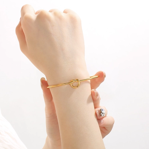 Brazalete Abierto Con Nudo Minimalista De Acero Inoxidable En Forma De C Ajustable Joyería Para Mujer