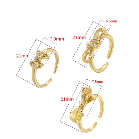 Bowknot Open Ring Copper Zircon Inlaid Adjustable Finger Jewelry French Light Luxury Minimalist Style For Women
