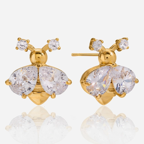Roestvrijstalen Bijen Oorknopjes Voor Dames Verguld Ingelegde Strass Dierenvorm Mode Sieraden Waterdicht Hypoallergeen Cadeau