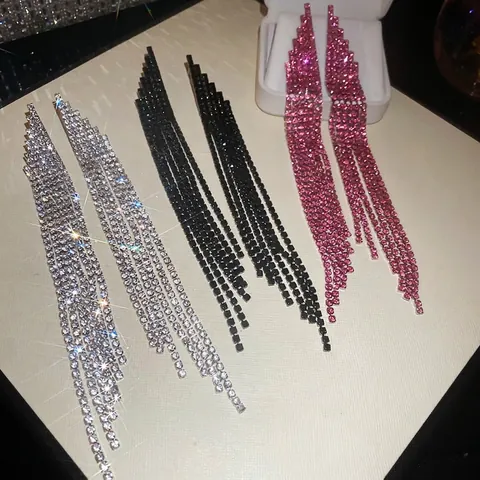 Orecchini Lunghi Con Nappine E Perno In Argento Sterling 925 Rame Strass Gioielli Di Lusso A Balze Per Donne Festa