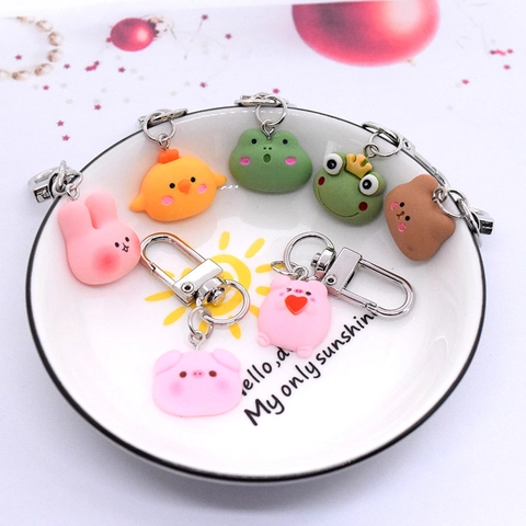 Lindo Llavero de Resina Animales de Dibujos Animados Cerdo Conejo Rana Oso Pollo Colgante de Bolso Decorativo Mujer Niñas