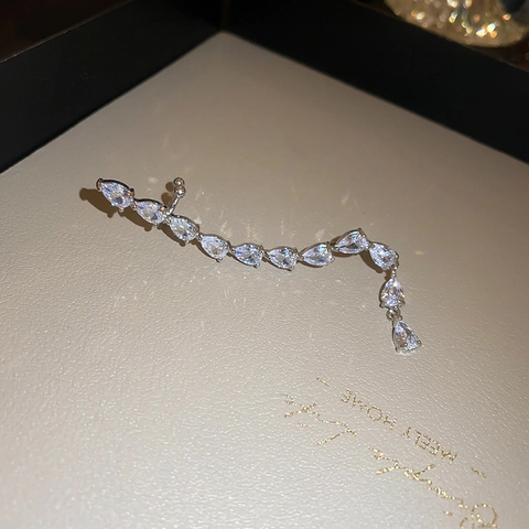 Orecchini Ear Cuff Crawler In Zircone Goccia D'acqua Con Perno In Argento Rame Linea Ondulata Gioielli Di Moda Per Donna