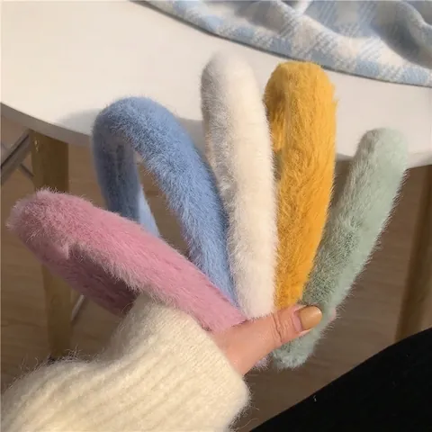 Plush Hairband Faux Fur Soft Fuzzy Autumn Winter Face Washing Non Slip Candy Color Headband For Women