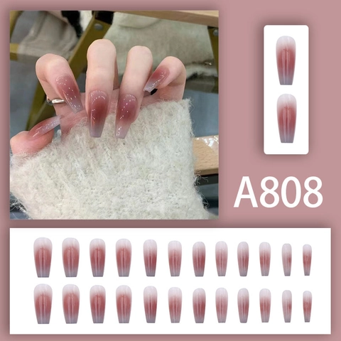 Uñas Postizas Largas Ataúd Ombre Degradado Patrón Mármol Brillante Cobertura Completa Uñas Artificiales Para Mujeres Arte De Dedos