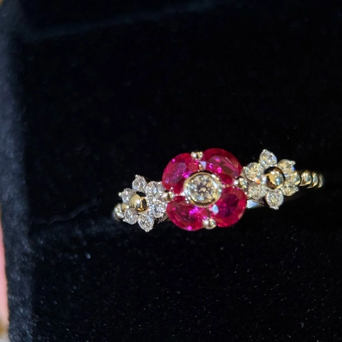 Anillo Abierto Ajustable Forma De Flor Cobre Incrustado Circonita Roja Blanca Geométrica Estilo Palacio Vintage Joyería Mujeres