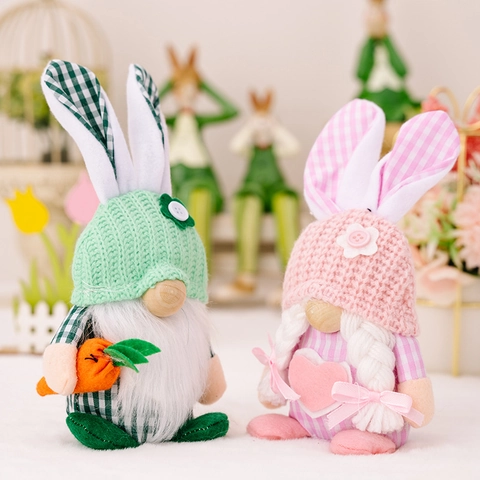 Easter Rabbit Gnome Plush Decorations Faceless Dwarf Doll With Rabbit Ears Heart Carrot For Home Table Ornaments Spring Gift