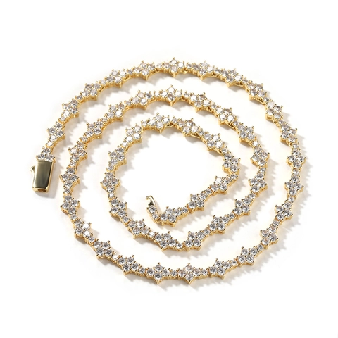 Collana Bracciale Catena Tennis a Stella Incrociata Hip Hop Per Uomo Donna Lussuoso Ottone Zircone Gioielli Regalo Oro Argento
