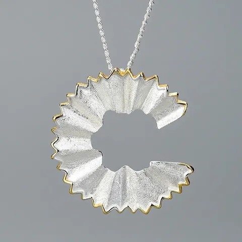 Pencil Shavings Design Pendant 925 Sterling Silver Handmade Bicolor Frosted Spiral Unique Jewelry For Women