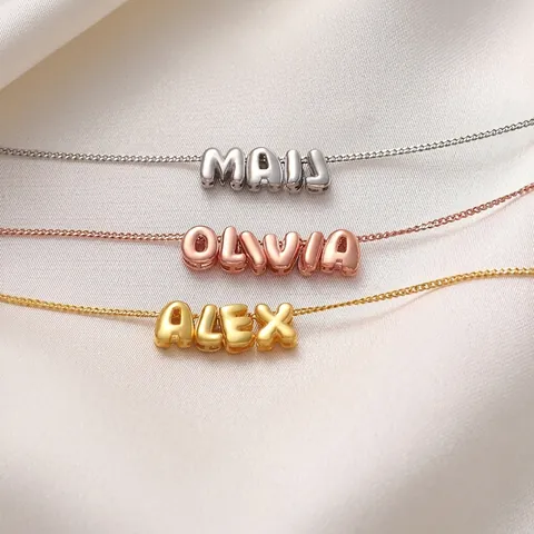 Collana Iniziale Bolla Pendente Lettera Voluminoso Rame Placcato Oro Alfabeto Stile Gioielli Per Donne Regalo