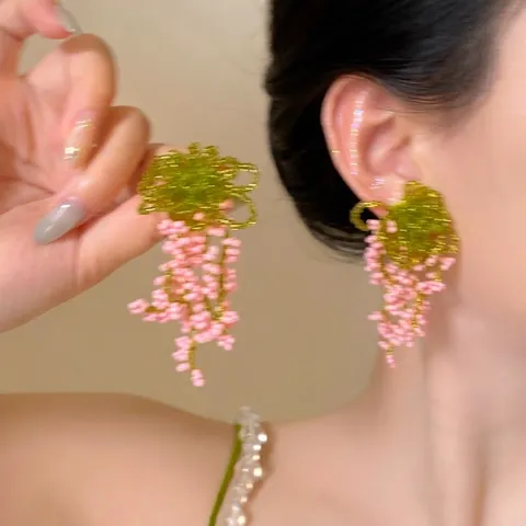 Bloem Vlinder Druppeloorbellen Met Zilveren Oorsteker Legering Kristal Kwastje Zoete Vakantiestijl Mode Sieraden Vrouwen