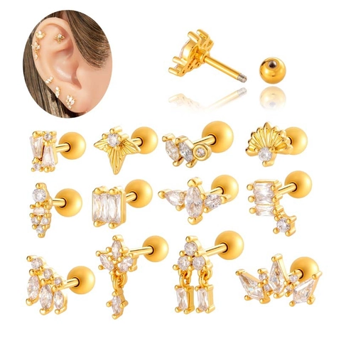 Orecchini A Lobo Per Cartilagine In Zircone Geometrico Con Perno In Acciaio Inossidabile Gioielli Piercing Per Donne