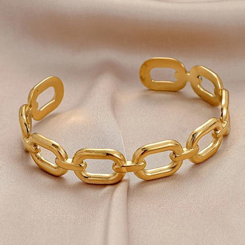 Edelstahl Kettenglied Manschetten Armreif Trendiger Einfacher Industrieller C Form Offener Armband