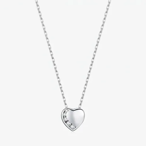 Herz Anhänger Halskette 925 Sterling Silber Mit Klarem Zirkonia Eingelegt Zierliche Schlüsselbeinkette Minimalistisches Elegant