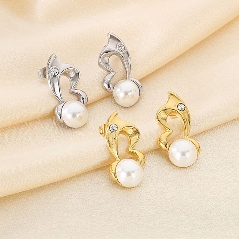 Pendientes De Aro De Acero Inoxidable En Forma De Corazón Con Perla Artificial De Concha Y Circonita Joyería Minimalista Para Mujeres