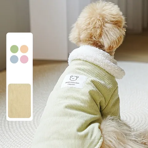 Honden Winterjas Verdikt Warm Corduroy Huisdier Vest Met Pluche Kraag Berenpatch Voor Kleine Honden Puppy