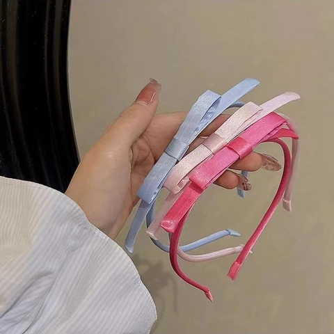 Cerchietto Con Fiocco In Raso Sottile Dolce Elegante Tessuto Fatto A Mano Accessori Per Capelli Donne Ragazze