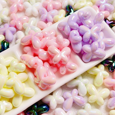 Butterfly Bow Acrylic Loose Beads Iridescent UV Plated Straight Hole DIY Jewelry Making For Bracelet Keychain Accessory