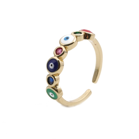 Boze Oog Ring Koper Micro Pave Zirkoon Emaille Verstelbare Open Ring Boheems Etnisch Amulet Sieraden Voor Dames