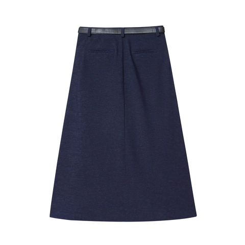 High Waist Pleated Midi Skirt For Women Solid A-Line Polyester Bottoms With Elegant Belt Chic Streetwear Style