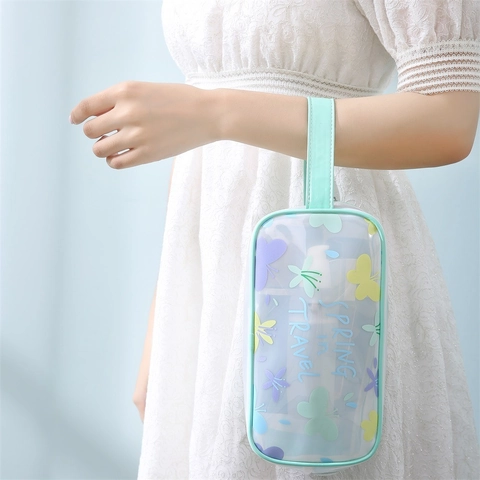 Wasserdichte PVC Kosmetiktasche Transparent Blumen Schmetterling Druck Große Kapazität Reise Kulturbeutel Organizer Tragbare Kosmetiktasche