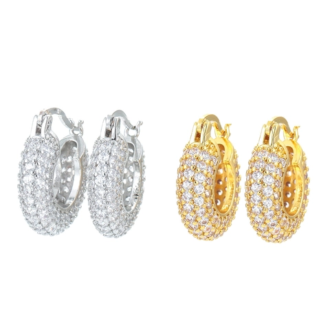 Orecchini a Cerchio con Zirconia Pave Vintage per Donna Orecchino Circolare Geometrico in Rame Placcato Oro Argento per Matrimonio Festa