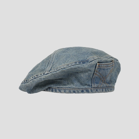 Béret En Jean Rétro Pour Femmes Bonnet De Peintre En Coton Lavé Avec Poche Latérale Surpiqûres Contrastées Vintage