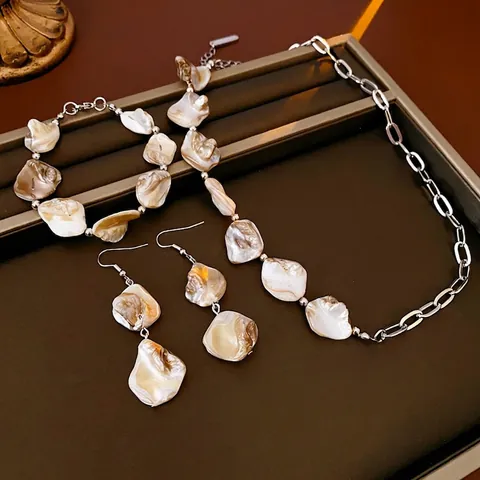 Collana Bracciale E Orecchini In Lega Di Madreperla Con Conchiglia Irregolare Per Donna Stile Barocco Elegante Vintage Vacanze