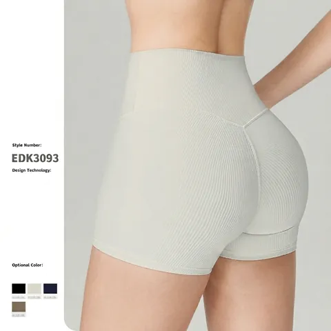 Pantaloncini Yoga Costine Vita Alta Sollevamento Glutei Controllo Pancia Poliammide Elastan Senza Cuciture Fitness Donna