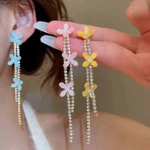 Blumen Quasten Ohrhänger Mit Harzblüten Kunstperlen Zirkon Strass Und Silber Ohrstecker Für Frauen Mode