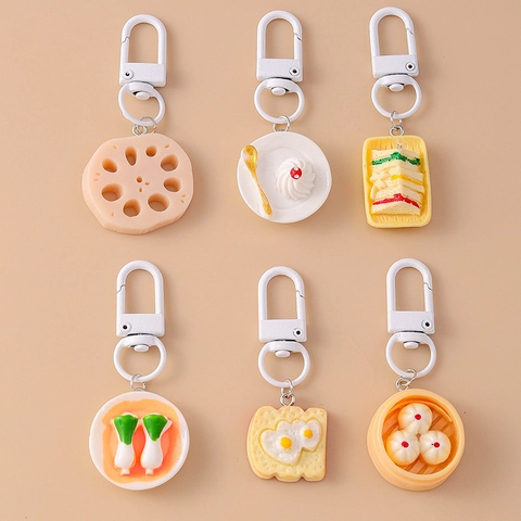 Llavero De Comida Simulada Mini Realista Pan Al Vapor Sándwich Raíz De Loto Resina Colgante De Bolsa Regalo Creativo Divertido