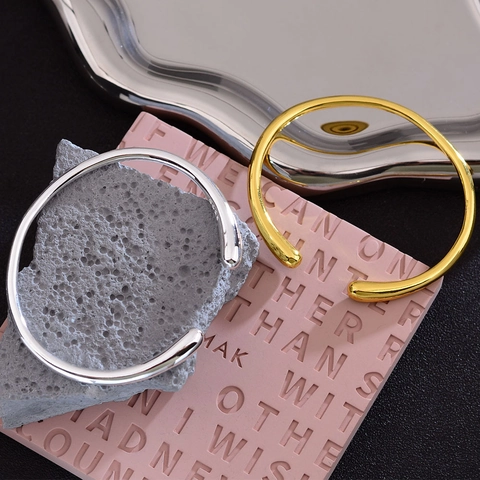Bracelet Jonc Ouvert en Cuivre Minimaliste Pour Femmes Design Rupert Tear Plaqué Or Argent Géométrique Ajustable Bijoux de Mode