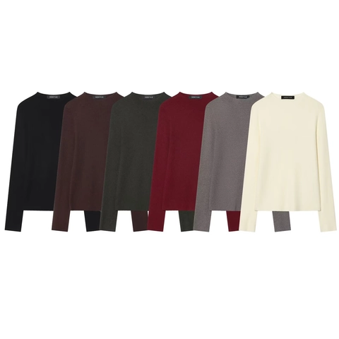 Dames Slim Fit Gebreide Trui Mock Neck Naadloze Pullover Effen Kleur Casual Lange Mouwen Basis Top