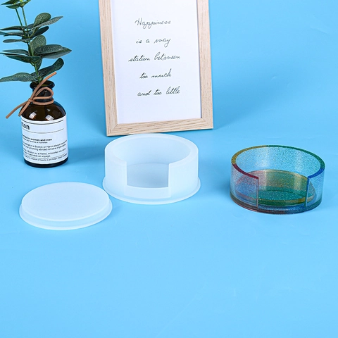 Round Coaster Storage Box Silicone Mold DIY Epoxy Resin Casting Tool Flexible Food Grade Translucent For Desktop Crafting
