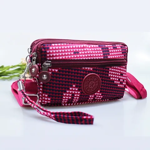 Sac Bandoulière Pour Téléphone En Nylon Pour Femme Portefeuille À Fermeture Éclair Multi-Couches Petit Sac À Main Imprimé