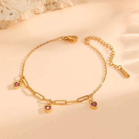 Heart Charm Bracelet Stainless Steel 18K Gold Plated Zircon Enamel Dainty Elegant Jewelry For Women
