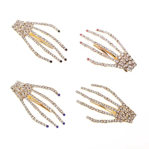 Totenkopf Hand Haarklammern Legierung Strass Geisterkralle Gothic Punk Haarnadel Party Accessoire Für Damen