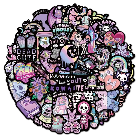 Αδιάβροχα Αυτοκόλλητα PVC Vinyl Creepy Cute Pastel Goth Σκοτεινή Μάγισσα Για Φορητό Υπολογιστή Αποσκευές Βαλίτσα Ποδήλατο