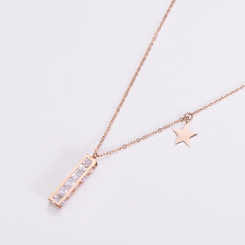 Collar Con Colgante Rectangular Acero Inoxidable Chapado En Oro 18K Zircón Columna Geométrica Con Estrella Joyería Minimalista Mujer