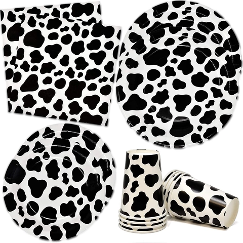 Cow Print Party Tableware Paper Plates Cups Napkins Banner Tablecloth Straws For Farm Birthday Decorations