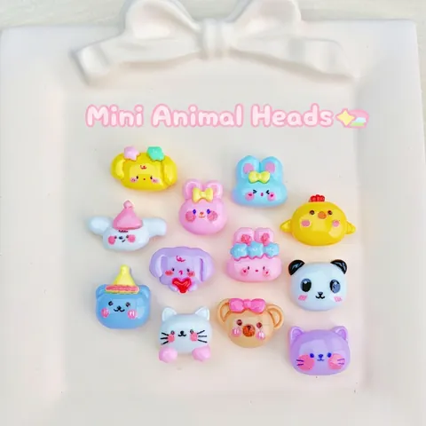 Mini Cartoon Animal Head Resin Flatback Charms Cute Panda Rabbit Bear Cat Dog For DIY Crafts Phone Case Hair Clips Decor
