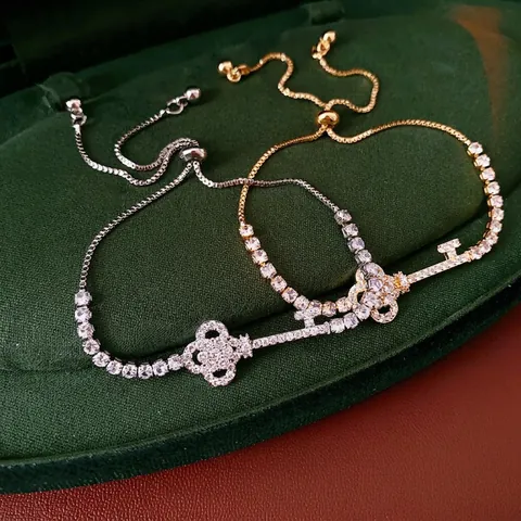 Elegant Adjustable Key Pendant Bracelet Copper With Cubic Zirconia Luxury Fashion Wrist Jewelry For Women