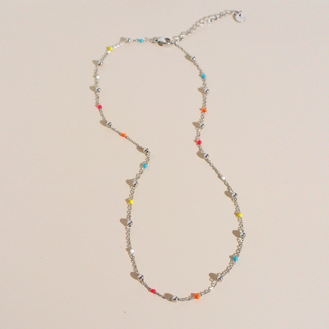 Stainless Steel Colorful Round Bead Necklace For Women Minimalist Ins Style Niche Design Jewelry