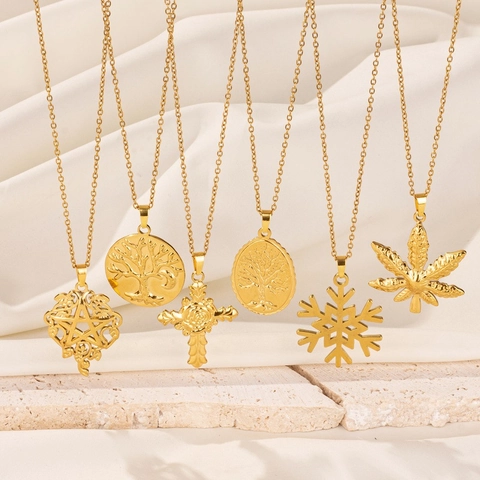 Collana con Pendente in Acciaio Inossidabile Minimalista Albero della Vita Fiocco di Neve Cuore Croce di Rosa Collana per Donna Gioielli